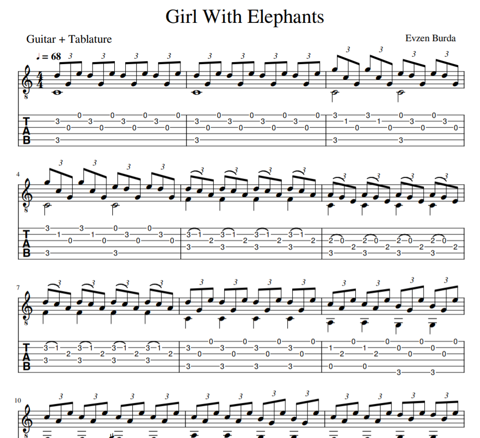 Evzen Burda - Girl With Elephants guitar tab